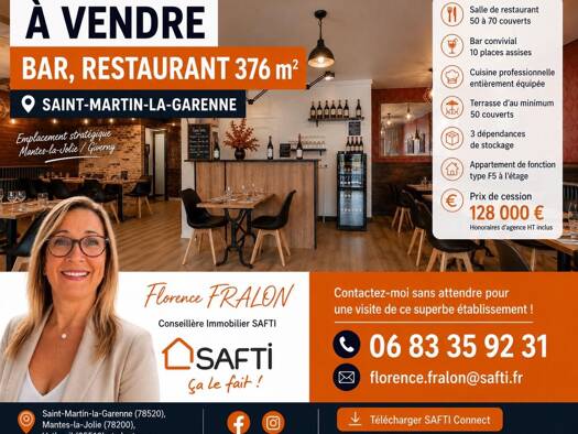 Restaurant à vendre Fonds de commerce 128 000 € 376 m² d'espace de restauration Saint-Martin-la-Garenne 78520