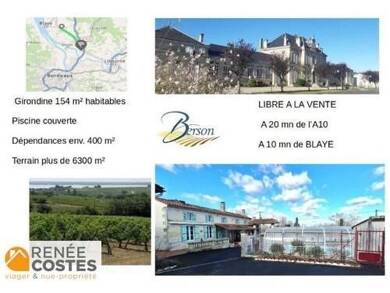 Maison en viager libre Bouquet 193 750 € 9 pièces 4 chambres 154 m² 6 386 m² de terrain Blaye 33390