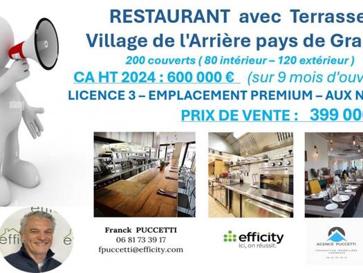 Restaurant à vendre Fonds de commerce 399 000 € 300 m² d'espace de restauration Nord Peymeinade 06530