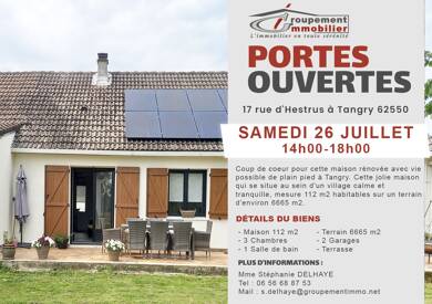 Maison à vendre 246 500 € 5 pièces 3 chambres 112 m² 6 665 m² de terrain Tangry 62550