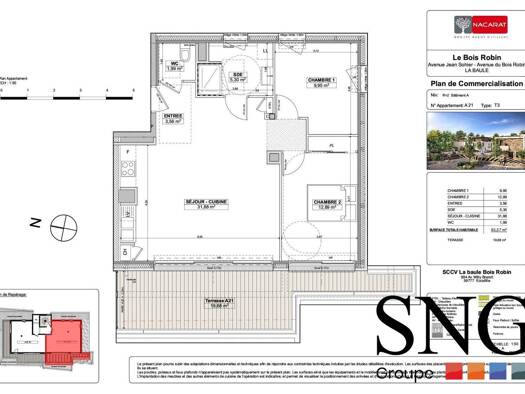 Appartement à louer 1 390 € 3 pièces 2 chambres 65,6 m² Étage 2/2 Escoublac La Baule-Escoublac 44500