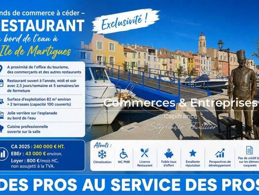 Restaurant à vendre Fonds de commerce 104 000 € 82 m² d'espace de restauration Ferrieres et l'Ile Martigues 13500