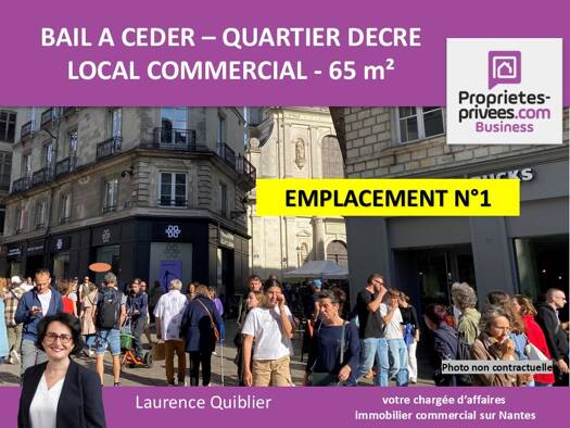 Local commercial avec bail commercial 2 500 € 65 m² de surface de vente divisible Graslin-Commerce Nantes 44000