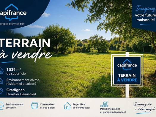 Terrain constructible à vendre - neuf 270 000 € 1 539 m² de terrain Beausoleil Gradignan 33170