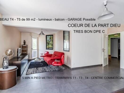 Appartement à vendre 436 000 € 4 pièces 3 chambres 99 m² Étage 3/5 Part-Dieu Lyon 3ème arrondissement 69003