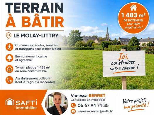 Terrain constructible à vendre 66 000 € 1 483 m² de terrain Le Molay-Littry 14330