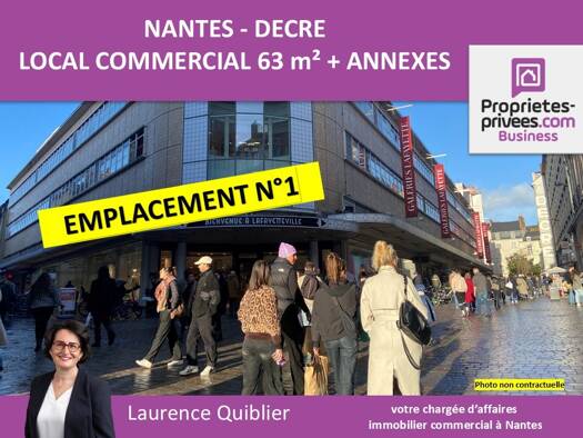 Local commercial avec bail commercial 1 500 € 63 m² de surface de vente divisible Graslin-Commerce Nantes 44000