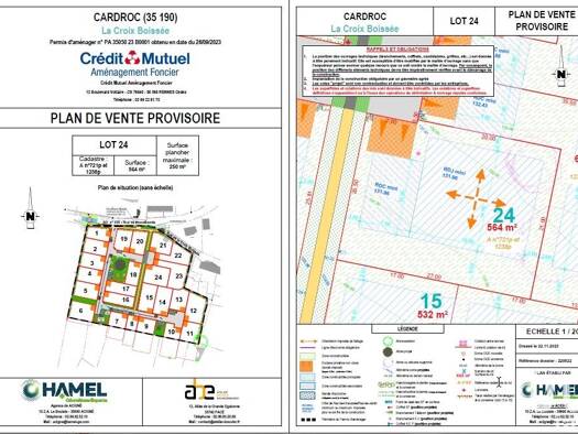 Terrain constructible viabilisé à vendre 62 000 € 564 m² de terrain Cardroc 35190
