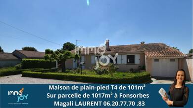 Maison de plain-pied à vendre 289 000 € 4 pièces 3 chambres 101 m² 1 017 m² de terrain Beouzo Fonsorbes 31470