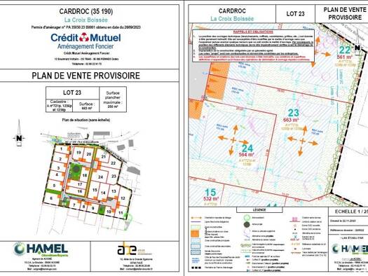 Terrain constructible viabilisé à vendre 66 000 € 663 m² de terrain Cardroc 35190