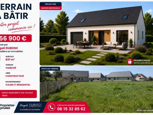 Terrain constructible viabilisé à vendre 56 900 € 637 m² de terrain Terres-de-Caux 76640