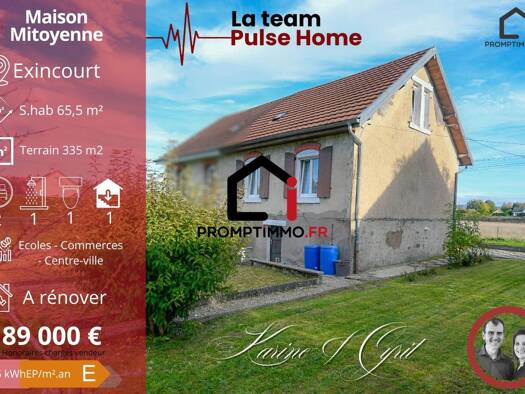 Maison à vendre 89 000 € 4 pièces 2 chambres 68 m² 335 m² de terrain Exincourt 25400