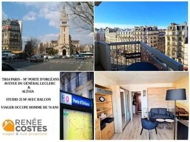 Appartement en viager occupé Bouquet 89 975 € 1 pièce 25 m² Étage 7/12 Jean Moulin-Porte d'Orléans Paris 14ème 75014