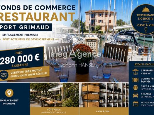 Restaurant à vendre Fonds de commerce 280 000 € 250 m² d'espace de restauration Port Grimaud Grimaud 83310