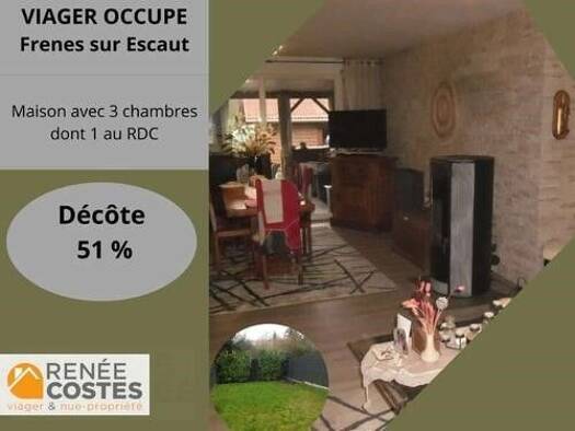Maison en viager occupé Bouquet 48 440 € 4 pièces 3 chambres 94 m² 289 m² de terrain Est Fresnes-sur-Escaut 59970