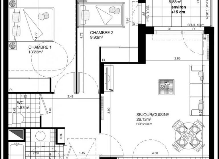 Appartement à louer 1 495 € 3 pièces 2 chambres 63 m² Henri Wallon Bagneux 92220
