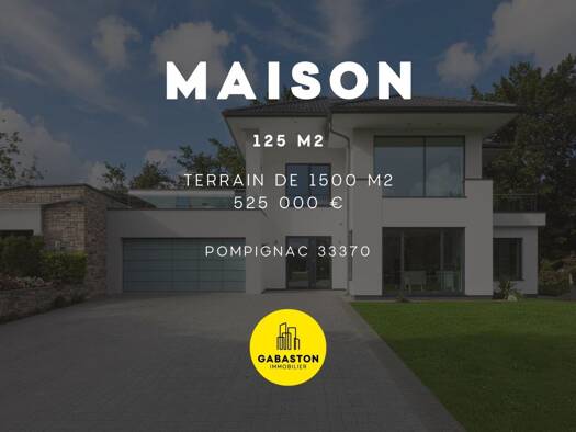 Maison à vendre - Première occupation 525 000 € 5 pièces 3 chambres 125 m² 2 500 m² de terrain Pompignac 33370