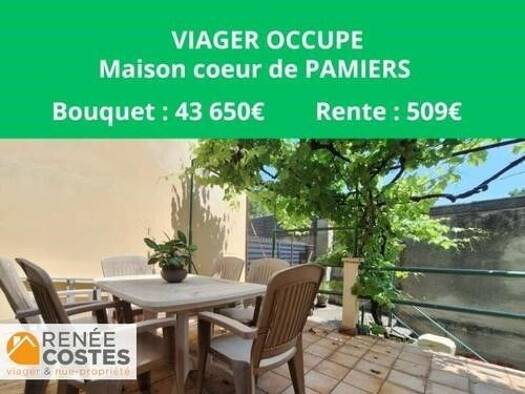 Maison en viager occupé Bouquet 43 650 € 4 pièces 4 chambres 152 m² 171 m² de terrain Sud Est du Centre Ancien Pamiers 09100
