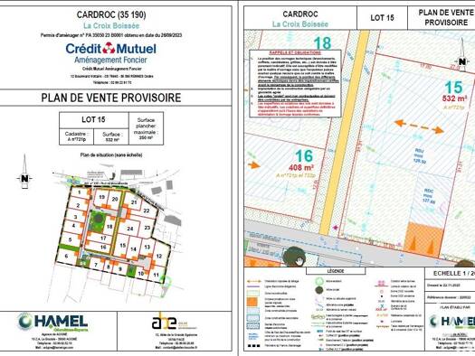 Terrain constructible viabilisé à vendre 58 000 € 532 m² de terrain Cardroc 35190