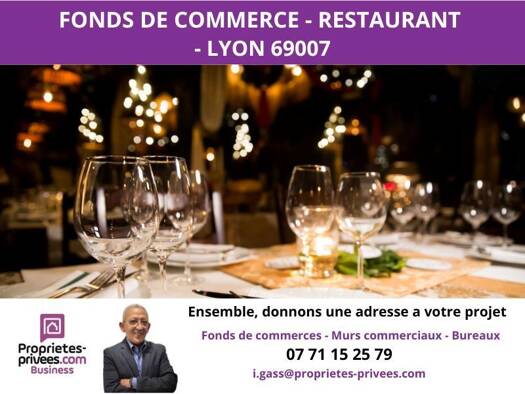 Restaurant à vendre Fonds de commerce 325 000 € 97 m² d'espace de restauration Lyon 7ème arrondissement 69007