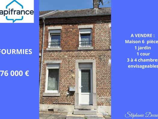 Maison à vendre 76 000 € 5 pièces 2 chambres 79 m² 91 m² de terrain Centre Fourmies 59610