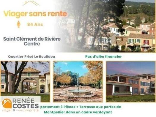 Appartement en viager occupé Bouquet 284 800 € 3 pièces 2 chambres 77 m² RDC/2 Nord Saint-Clément-de-Rivière 34980