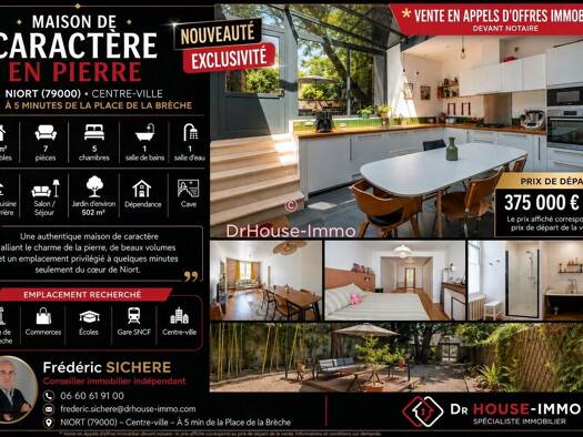 Maison à vendre 374 400 € 7 pièces 5 chambres 170 m² 502 m² de terrain Niort 79000
