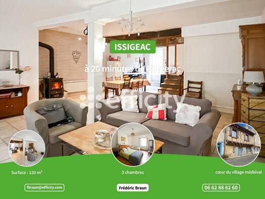 Maison à vendre 151 500 € 4 pièces 3 chambres 120 m² 40 m² de terrain Plaisance 24560