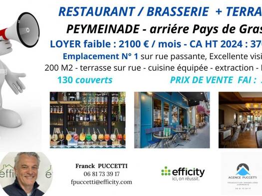 Activités diverses à vendre Fonds de commerce 335 000 € 250 m² de surface de vente Nord Peymeinade 06530