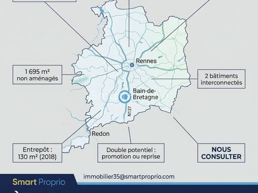 Local d'activités à vendre 763 000 € 2 250 m² d'espace de stockage Bain-de-Bretagne 35470