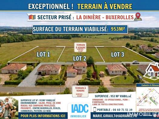 Terrain constructible viabilisé à vendre 166 000 € 953 m² de terrain Nord Buxerolles 86180