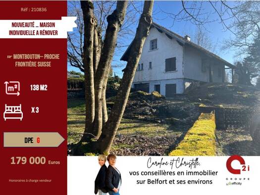 Maison de ville à vendre 179 000 € 5 pièces 3 chambres 138 m² 1 522 m² de terrain Montbouton 90500