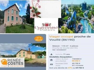 Maison en viager occupé Bouquet 29 725 € 6 pièces 3 chambres 110 m² 2 374 m² de terrain Montbernage-Pont Neuf Poitiers 86000