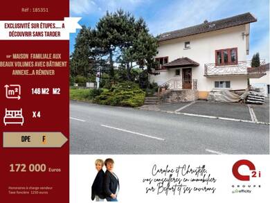 Maison à vendre 172 000 € 5 pièces 4 chambres 146 m² 1 307 m² de terrain Centre Ville Étupes 25460