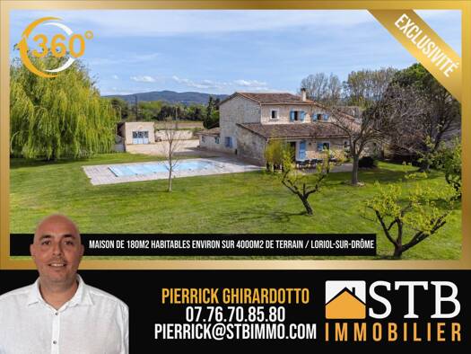 Maison à vendre 469 000 € 5 pièces 4 chambres 180 m² 4 000 m² de terrain Ouest Loriol-sur-Drôme 26270