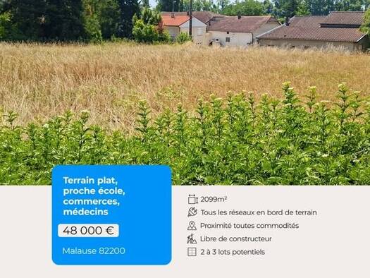Terrain constructible à vendre 48 000 € 2 099 m² de terrain Malause 82200
