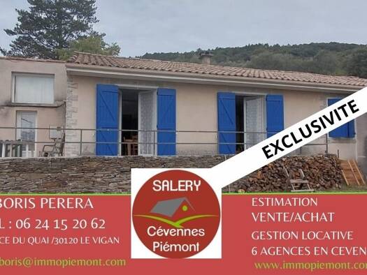 Maison de plain-pied à vendre 240 000 € 4 pièces 3 chambres 110 m² 1 280 m² de terrain Aulas 30120