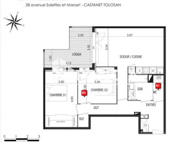 Appartement à louer 833 € 3 pièces 2 chambres 65,8 m² Dernier étage, Étage 1/1 Rabaudy Castanet-Tolosan 31320