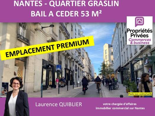 Local commercial avec bail commercial 1 666 € 53 m² de surface de vente divisible Graslin-Commerce Nantes 44000