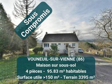 Villa à vendre 136 250 € 4 pièces 3 chambres 95,8 m² 3 395 m² de terrain Vouneuil-sur-Vienne 86210