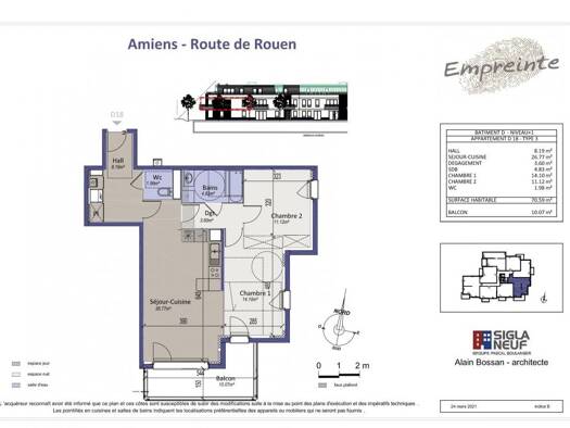 Appartement à louer 920 € 3 pièces 2 chambres 70 m² Étage 1/2 Centre Ville Amiens 80000