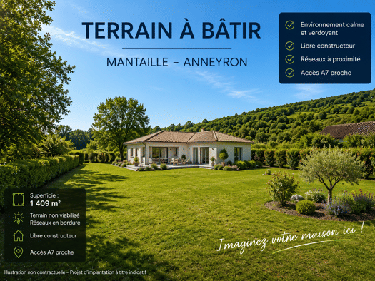 Terrain constructible à vendre 110 000 € 1 409 m² de terrain Anneyron 26140
