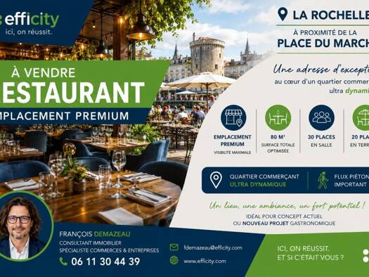 Hôtel à vendre Fonds de commerce 384 560 € 80 m² d'espace de restauration Centre Ville La Rochelle 17000