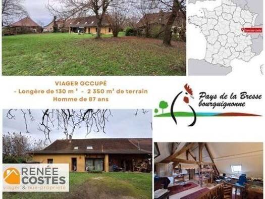Maison en viager occupé Bouquet 49 914 € 5 pièces 3 chambres 130 m² 2 354 m² de terrain Chateaurenaud Louhans 71500