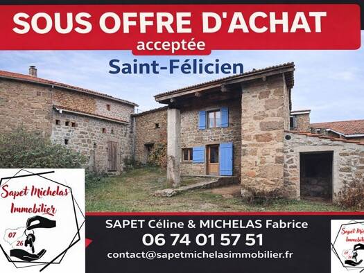 Maison à vendre 209 900 € 4 pièces 2 chambres 70 m² 74 404 m² de terrain Saint-Félicien 07410