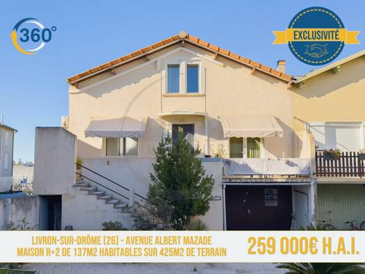 Villa à vendre 259 000 € 7 pièces 5 chambres 137 m² 425 m² de terrain Est Livron sur Drome 26250