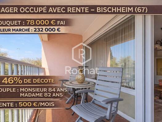Appartement en viager occupé Bouquet 78 000 € 4 pièces 2 chambres 93,3 m² Étage 1/5 Annexe Bischheim 67800