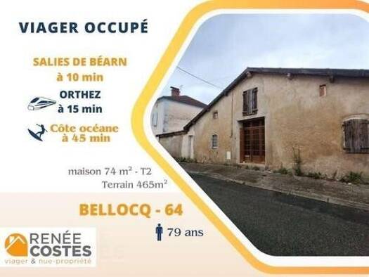 Maison en viager occupé Bouquet 39 240 € 2 pièces 1 chambre 74 m² 465 m² de terrain Salies-de-Béarn 64270