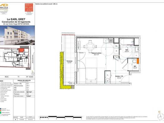 Appartement à vendre - neuf 189 000 € 1 pièce 36 m² RDC Bourg Genas 69740