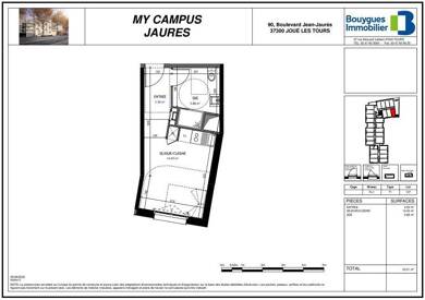 Appartement à louer 500 € 1 pièce 23,2 m² 1er étage disponible à partir du 25/06/2025 Rabière Joue les Tours 37300
